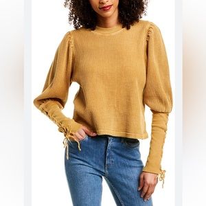 Free People Tasha Thermal Lace-Up Long Sleeve Victorian Juliet Top Gold